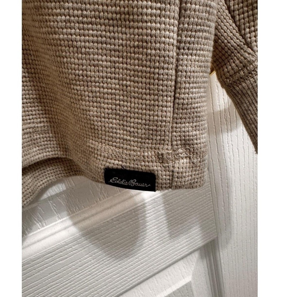 Eddie Bauer Shirt Mens XL Beige Waffle Knit Crew Neck Ribbed Cuffs Thermal - Picture 5 of 7